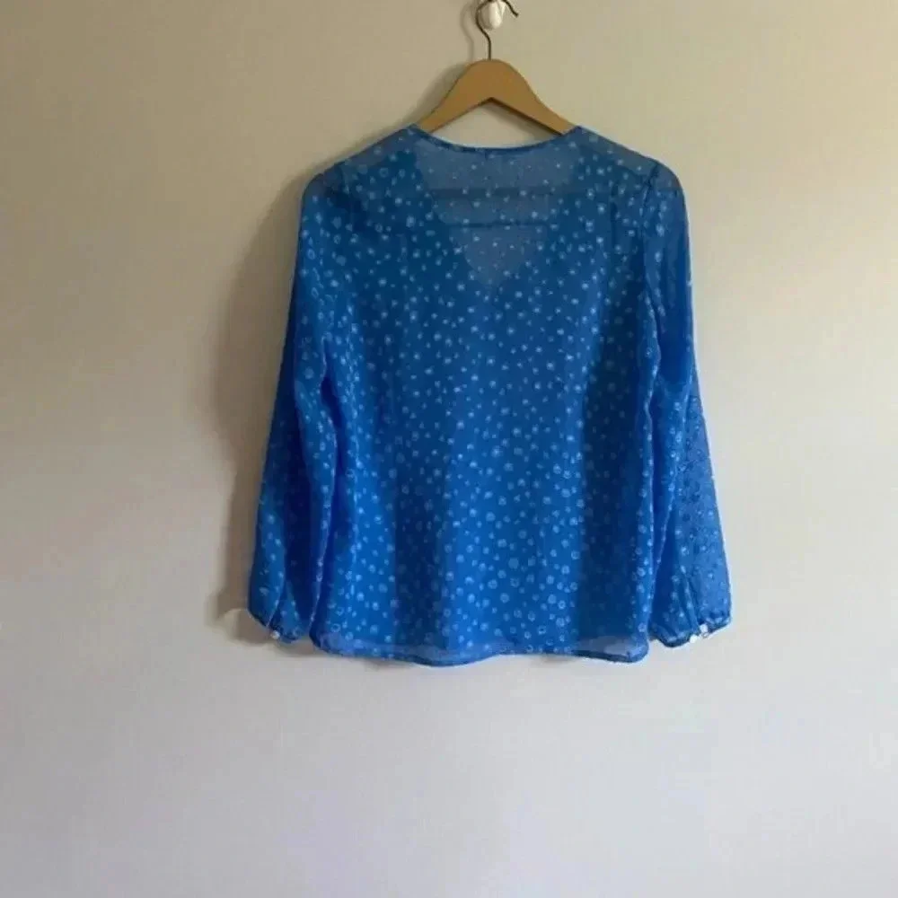J. Crew Blue Polka Dot Sheer Blouse - Picture 8 of 10